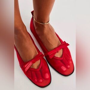 Free People Red Mesh Flats with Bow